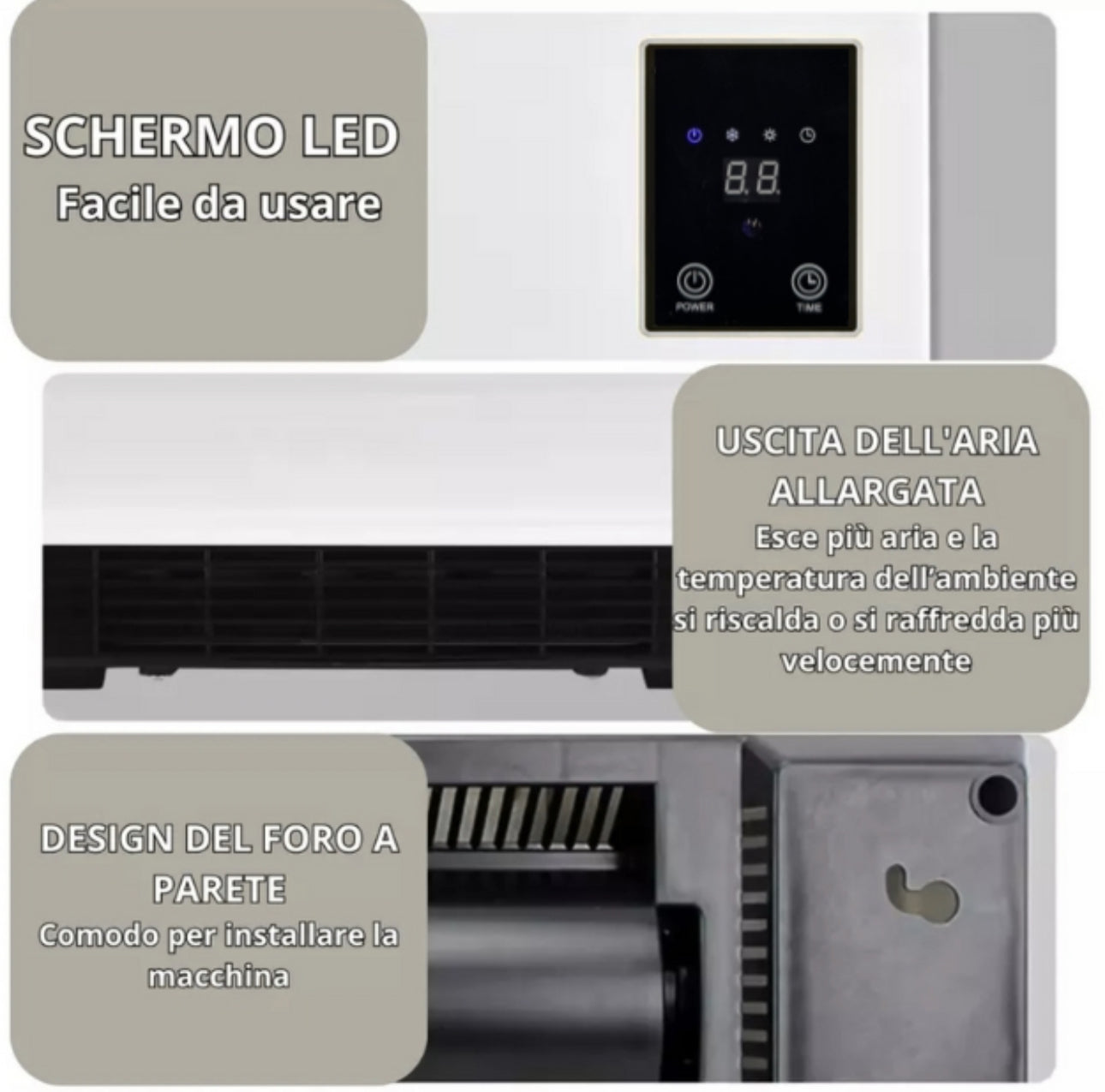 Stufa Elettrica da Parete Basso Consumo Caldo/Freddo Termoconvettore Max 2000W