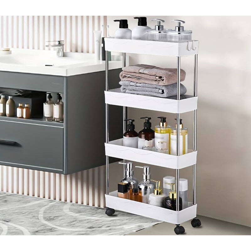 Carrello Portaoggetti 4 Ripiani Carrellino Cucina Salvaspazio Ruote Slim Bianco