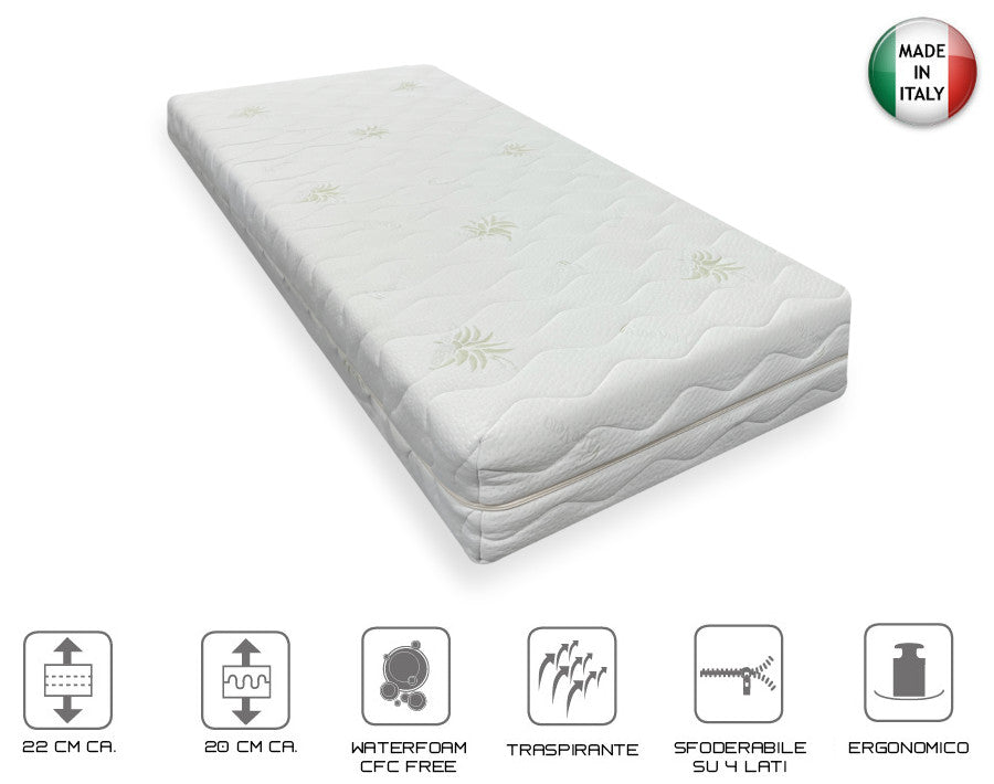 MATERASSO IN WATERFOAM CON RIVESTIMENTO IN ALOE VERA ANALLERGICO E ANTIBATTERICO 1