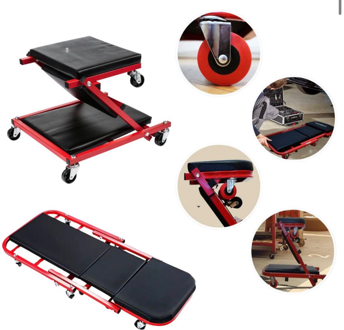 Carrello Sotto Auto 2 in 1 Sgabello da Officina Lettino Riparazioni max 150 kg