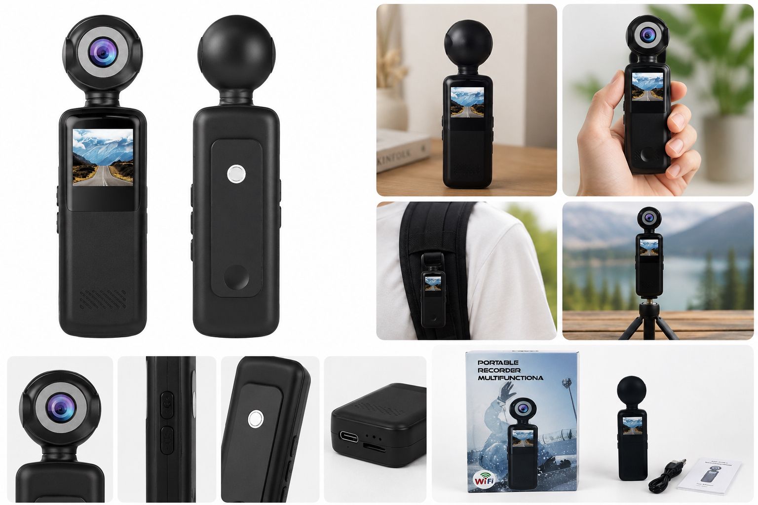 Mini Camera Sportiva Portatile 360° con Display e WiFi