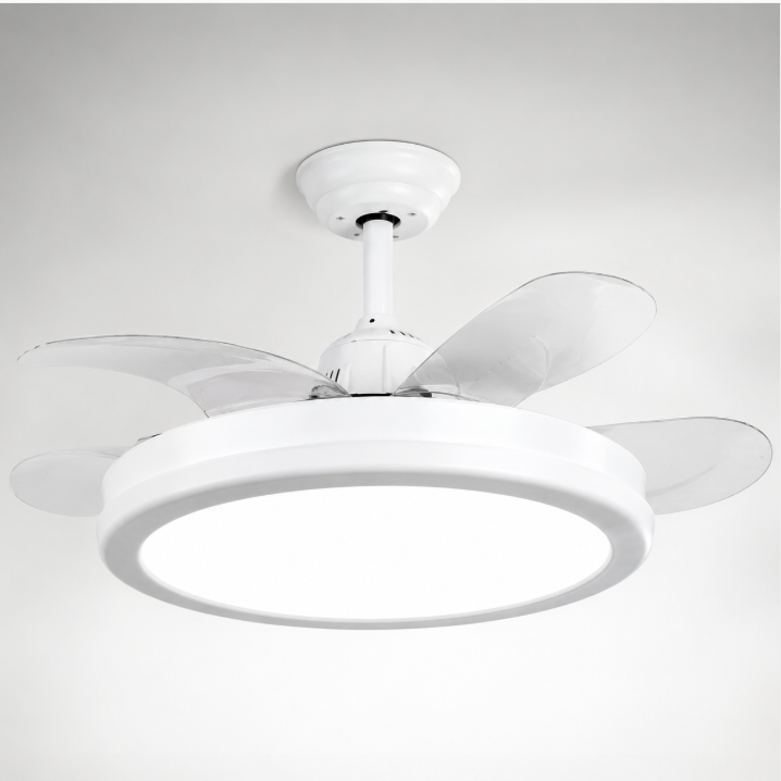 Ventilatore da Soffitto con Luce LED e Telecomando 107 cm – 6 Velocità, Pale a Scomparsa, Design Moderno Bianco 3