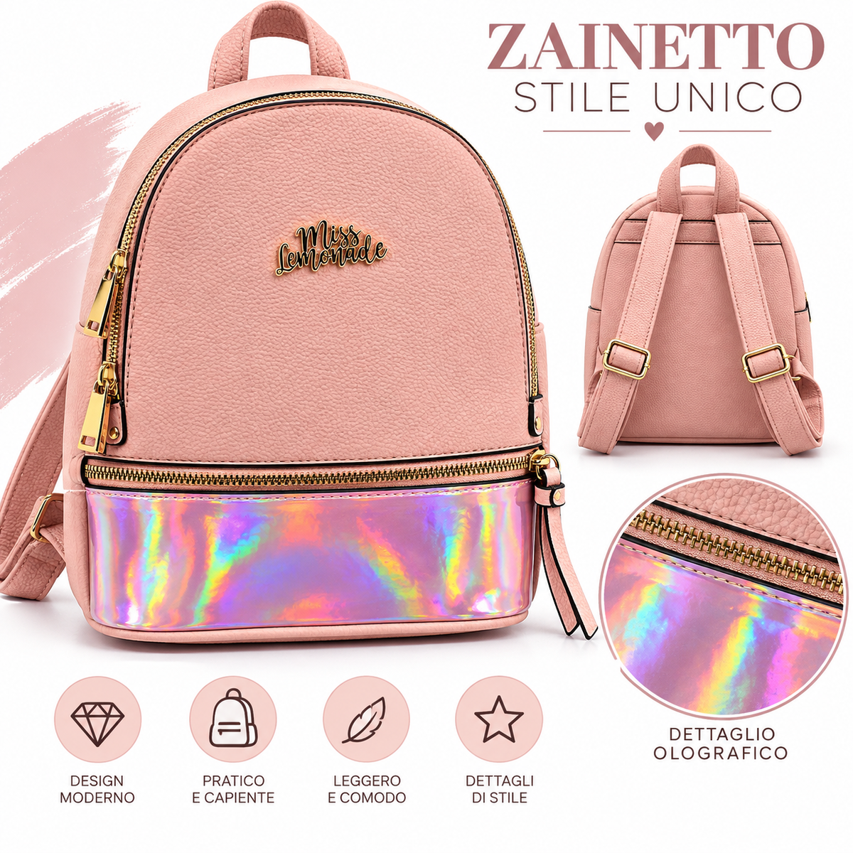 Zainetto Donna Rosa con Dettaglio Olografico – Design Elegante e Moderno
