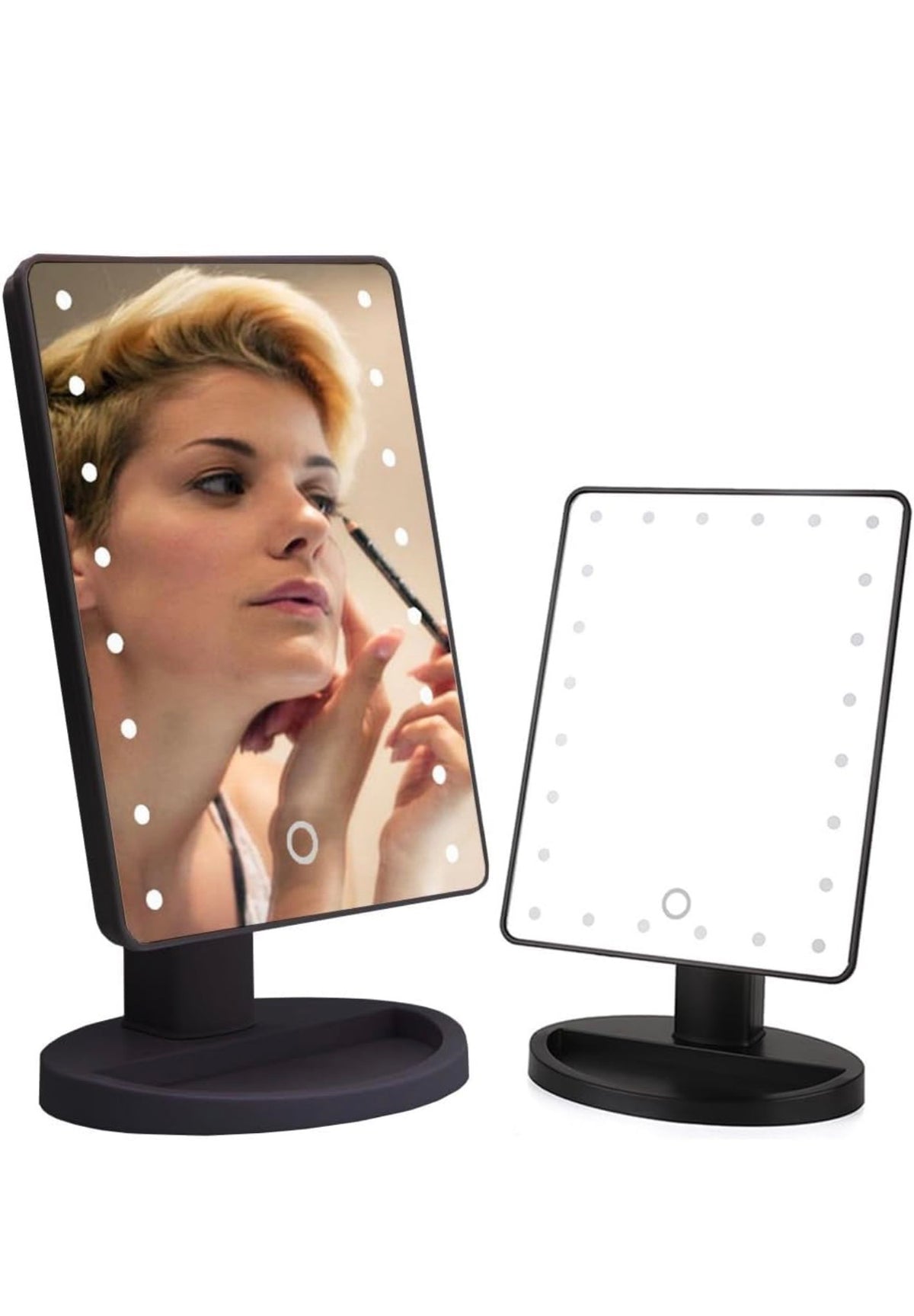Specchio da Trucco con Luci LED, Touch Screen, Supporto da Tavolo e Base Portaoggetti 2