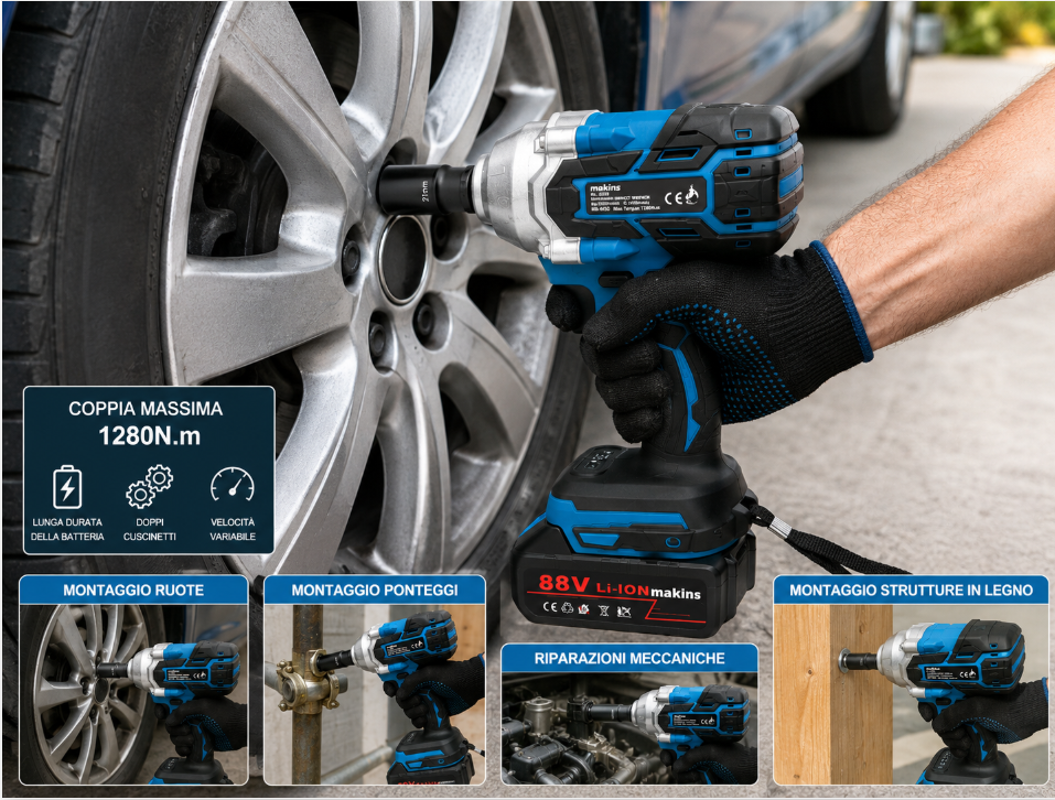 Trapano Avvitatore e Chiave ad Impulsi a Batteria