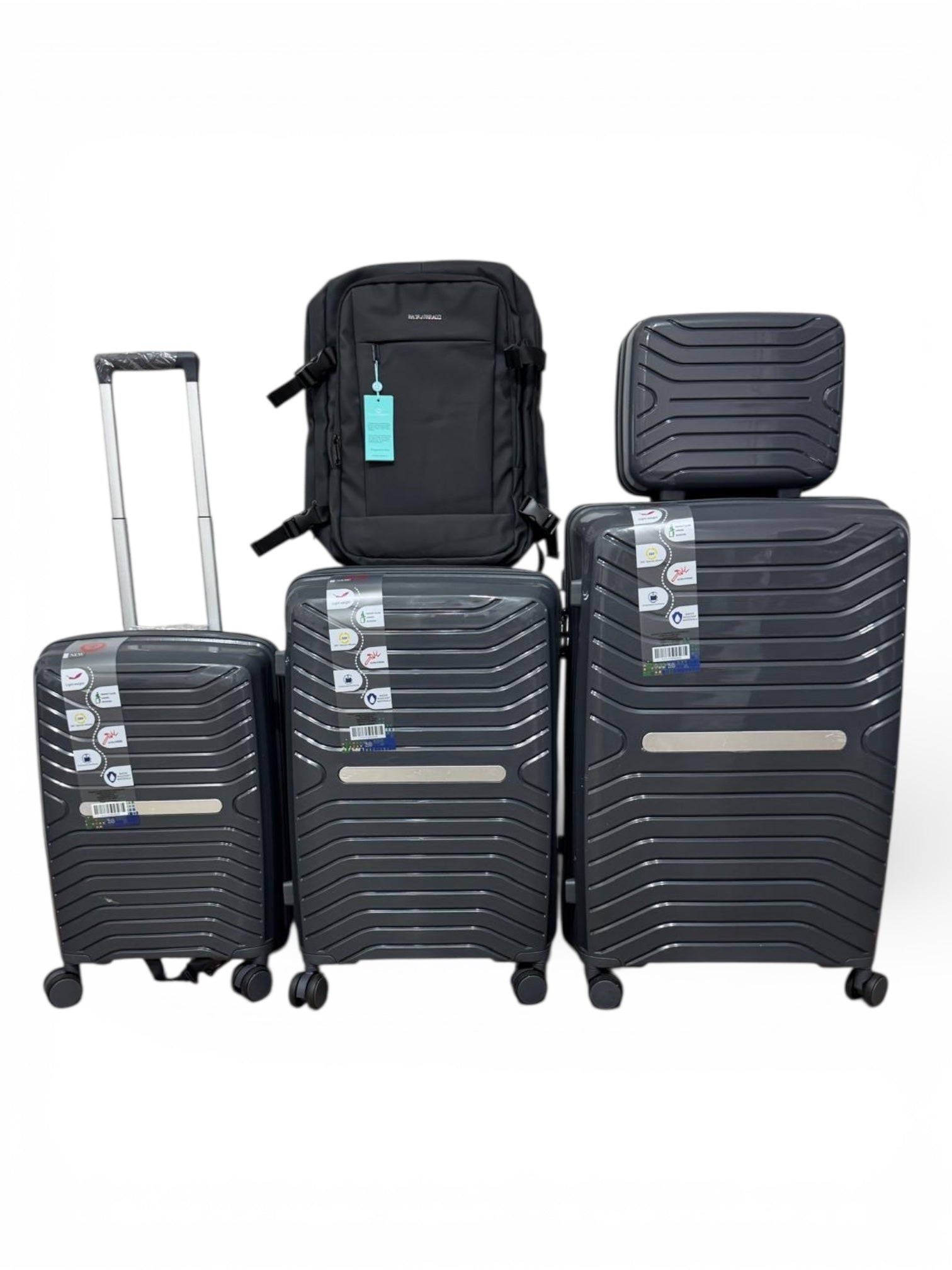 Set di valigie 5 pezzi a guscio morbido , trolley in ABS con beauty case, set di valigie piu zaino 7