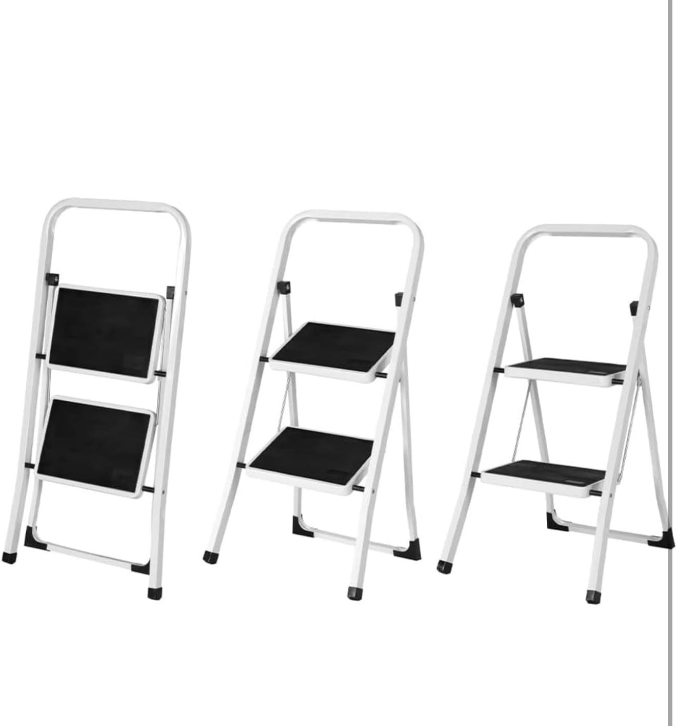 GrecoShop Scaletta Pieghevole 2 Gradini in Metallo Antiscivolo – Mini Scala Robusta e Stabile, Sgabello Salvaspazio con Piedini Antiscivolo, Ideale per Casa, Cucina, Armadi e Ripiani Alti 4