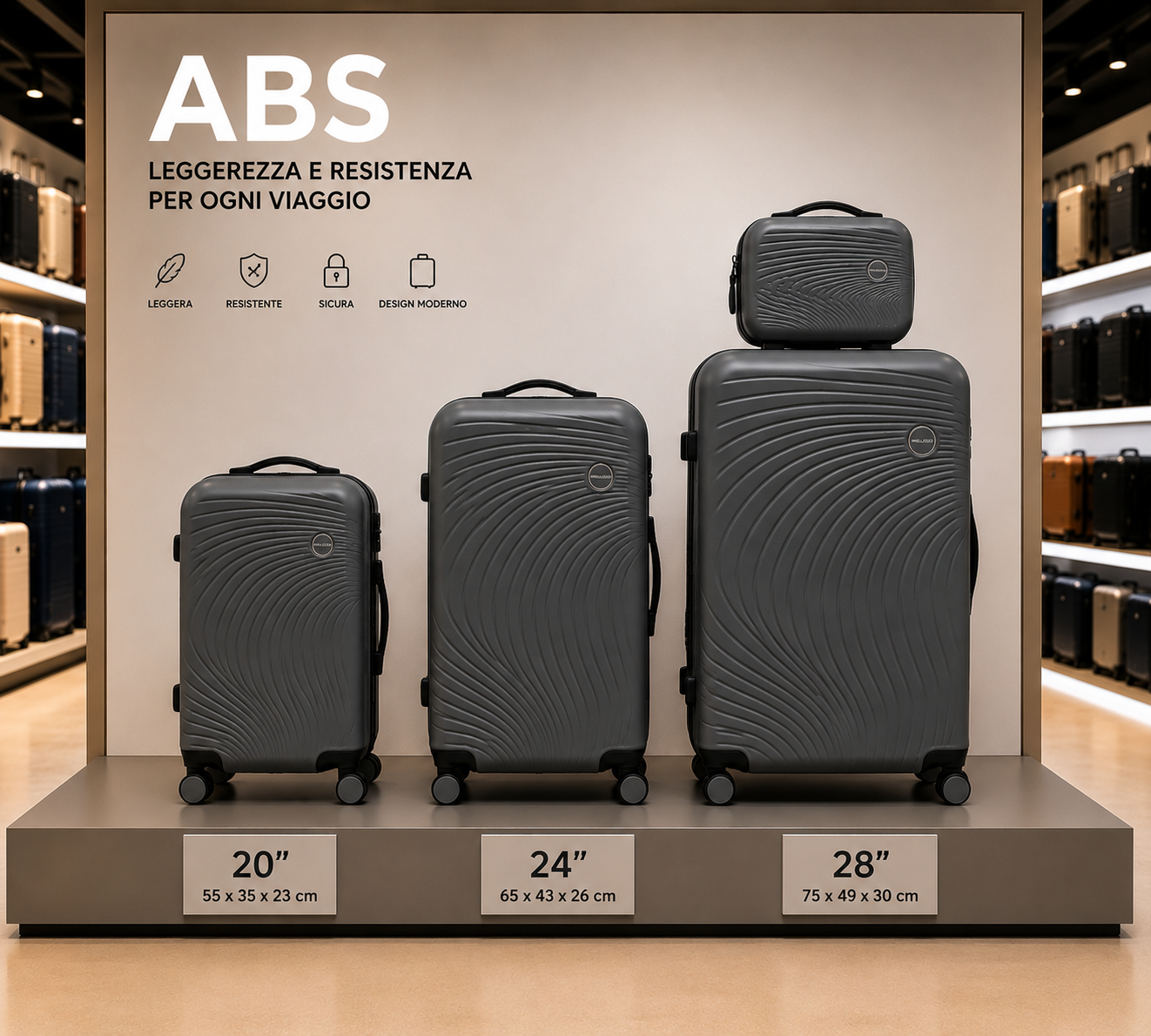 Set Completo Valigie Viaggio 4 Pezzi ABS Rigido con Beauty Case e Trolley Cabina 7