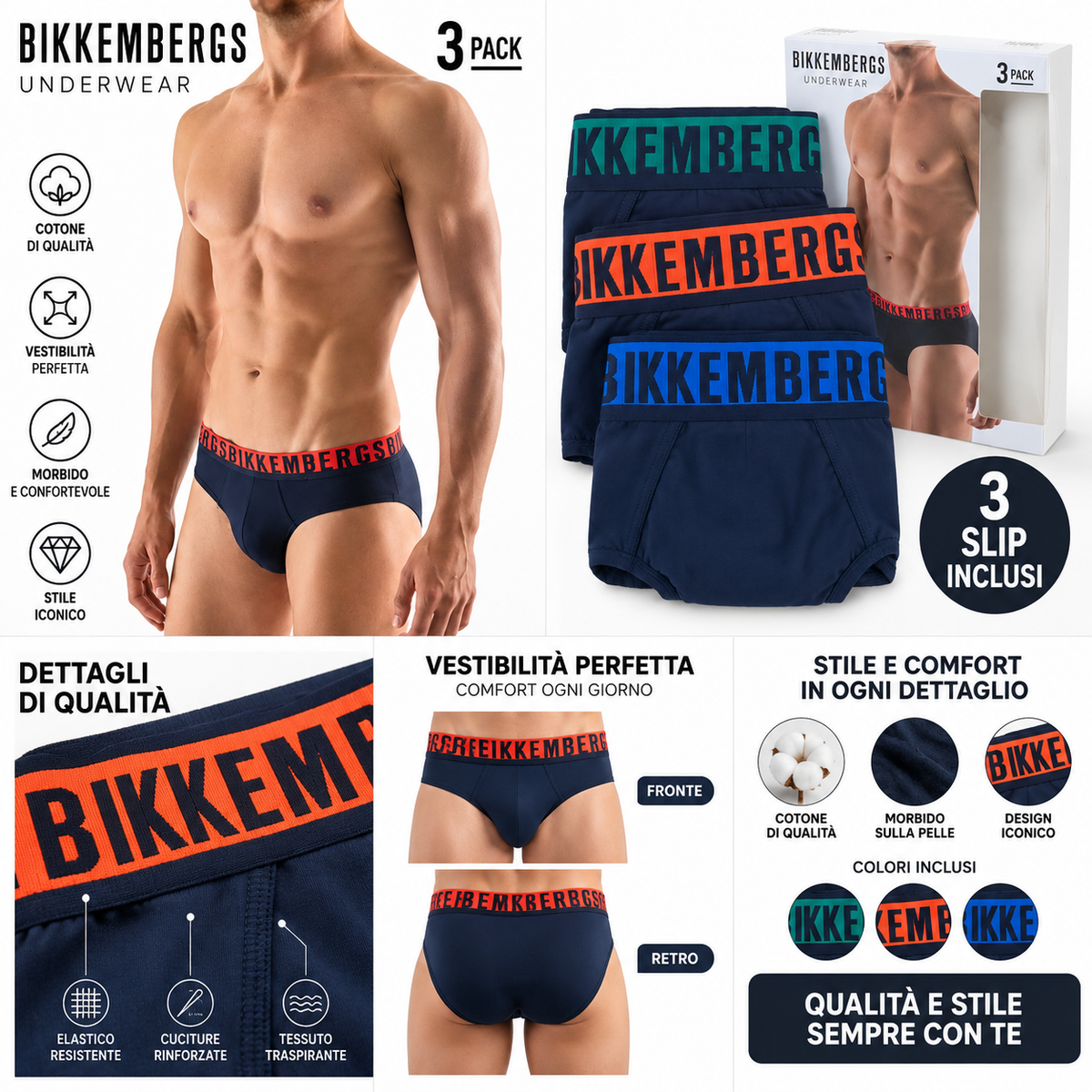 Bikkembergs Uomo Slip 3 Pack – Intimo Maschile in Cotone, 3 Slip con Elastico Logato, Comfort e Vestibilità, Taglie S-XXL 21024T 1