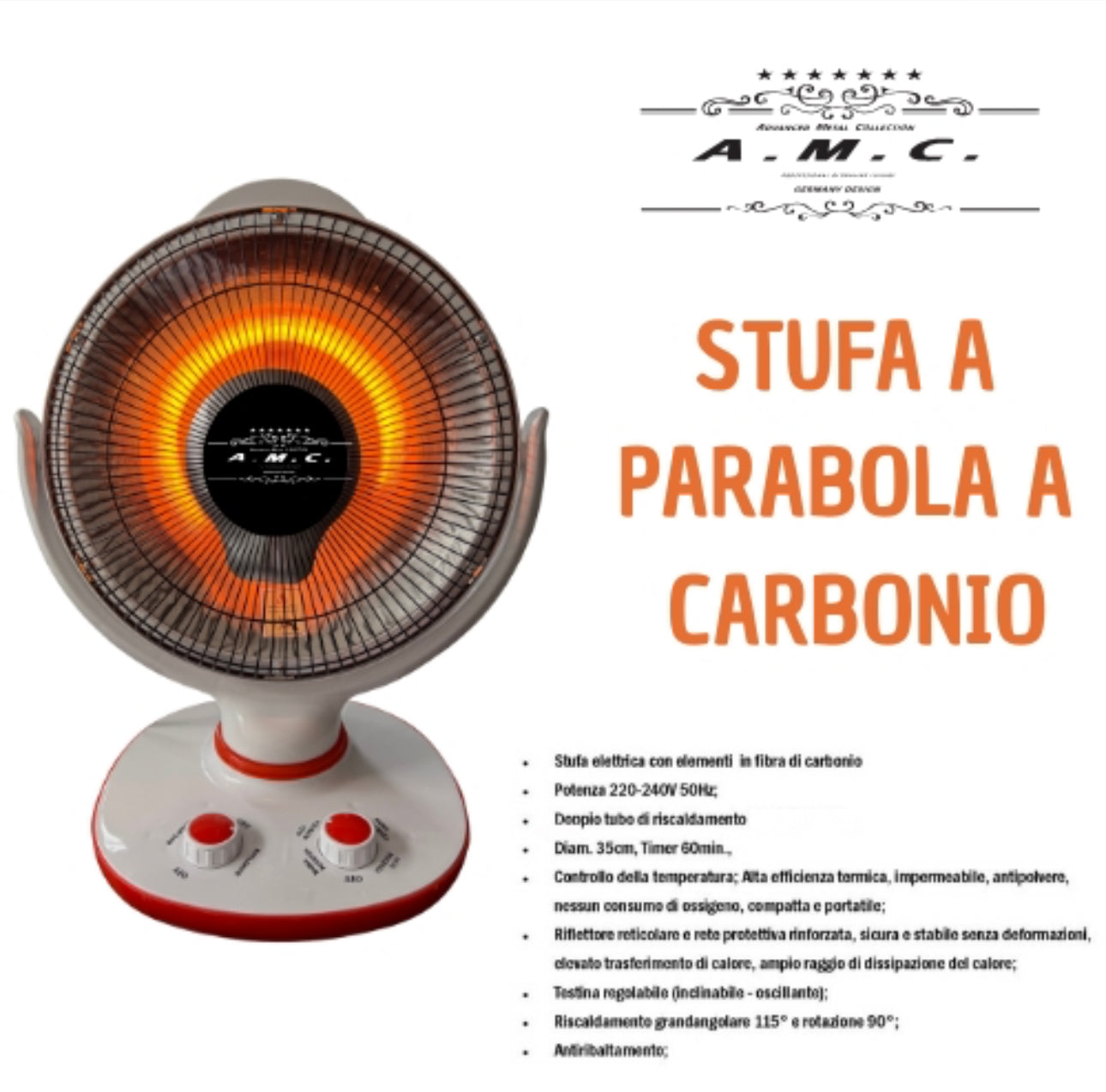 Stufa Da Banco a Carbonio Oscillante 2 Livelli di Potenza 500/1000W