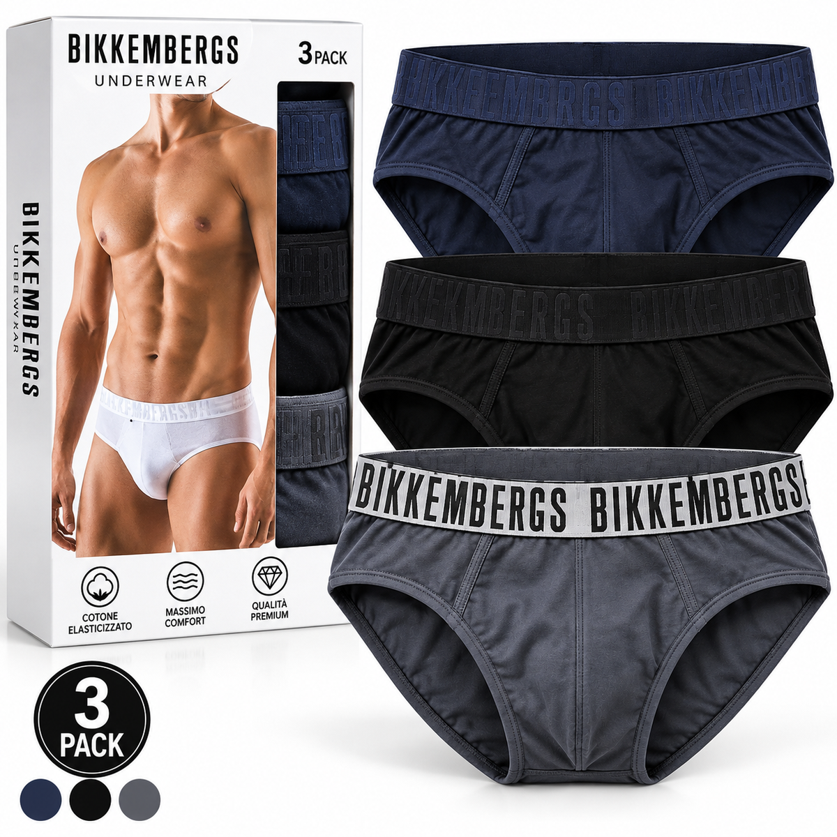 Bikkembergs Slip Uomo 3 Pezzi, Mutande Intimo Uomo Elasticizzate con Logo, Confezione 3 Pack 1