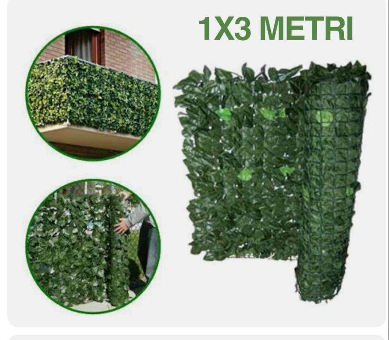 SIEPE ARTIFICIALE SINTETICA 1X3 METRI ROTOLO RETE FOGLIE EDERA VERDE PER BALCONE