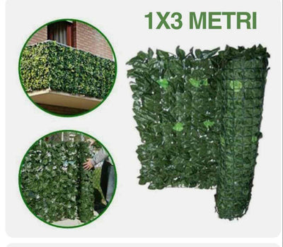 SIEPE ARTIFICIALE SINTETICA 1X3 METRI ROTOLO RETE FOGLIE EDERA VERDE PER BALCONE