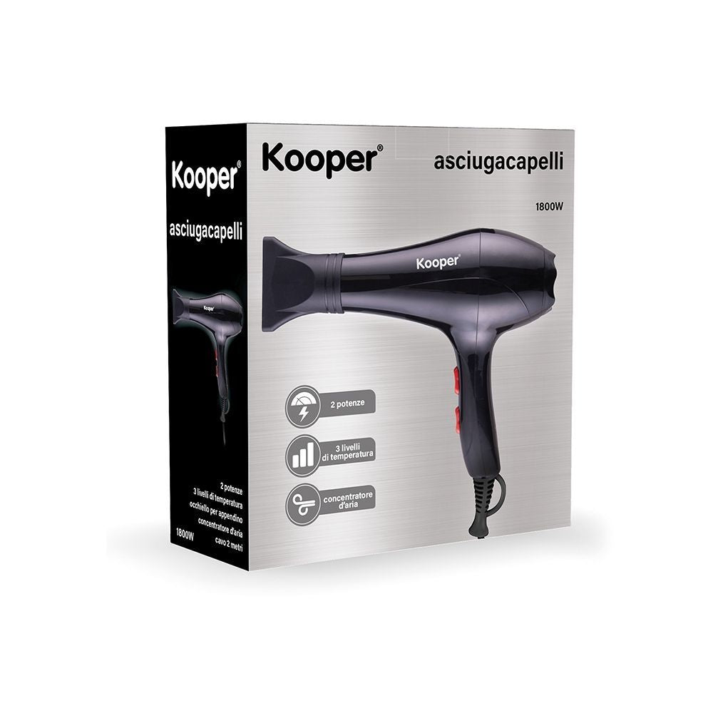 ASCIUGACAPELLI 1800 W, 2 VELOCITÀ, NERO, KOOPER 4