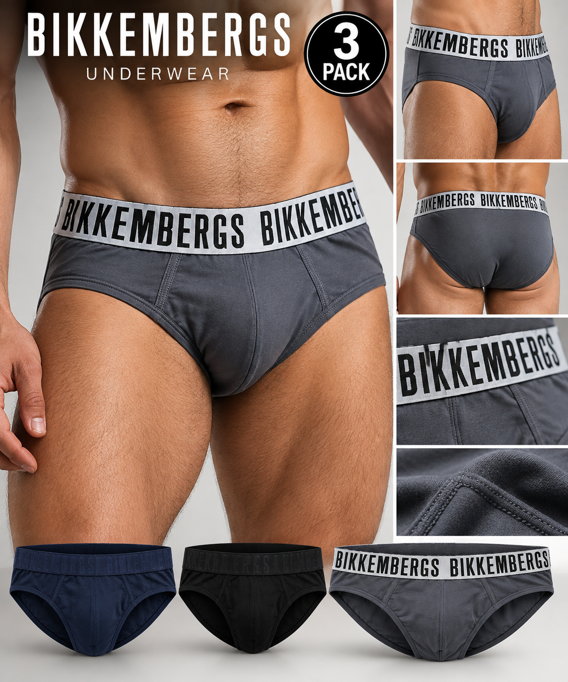 Bikkembergs Slip Uomo 3 Pezzi, Mutande Intimo Uomo Elasticizzate con Logo, Confezione 3 Pack 3