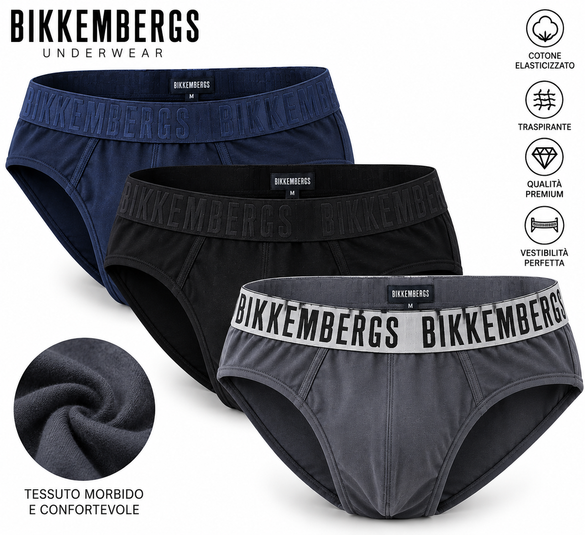 Bikkembergs Slip Uomo 3 Pezzi, Mutande Intimo Uomo Elasticizzate con Logo, Confezione 3 Pack 4