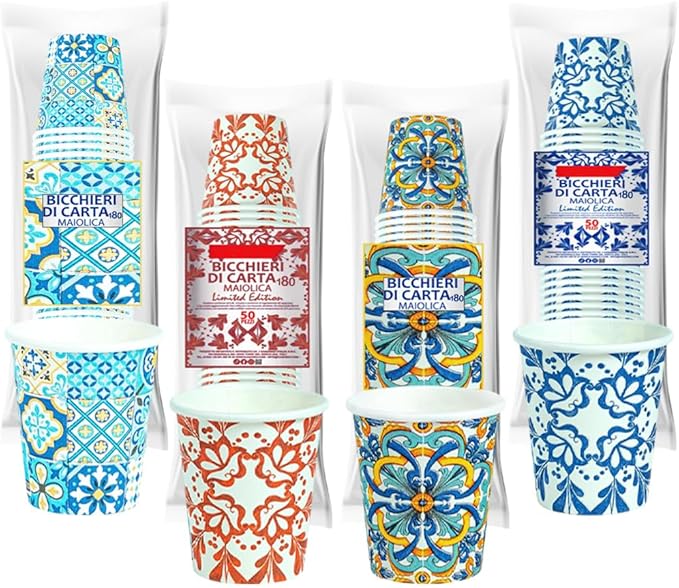 1000 Bicchieri Carta 180ml Fantasia Maiolica Stampata | Monouso Resistenti