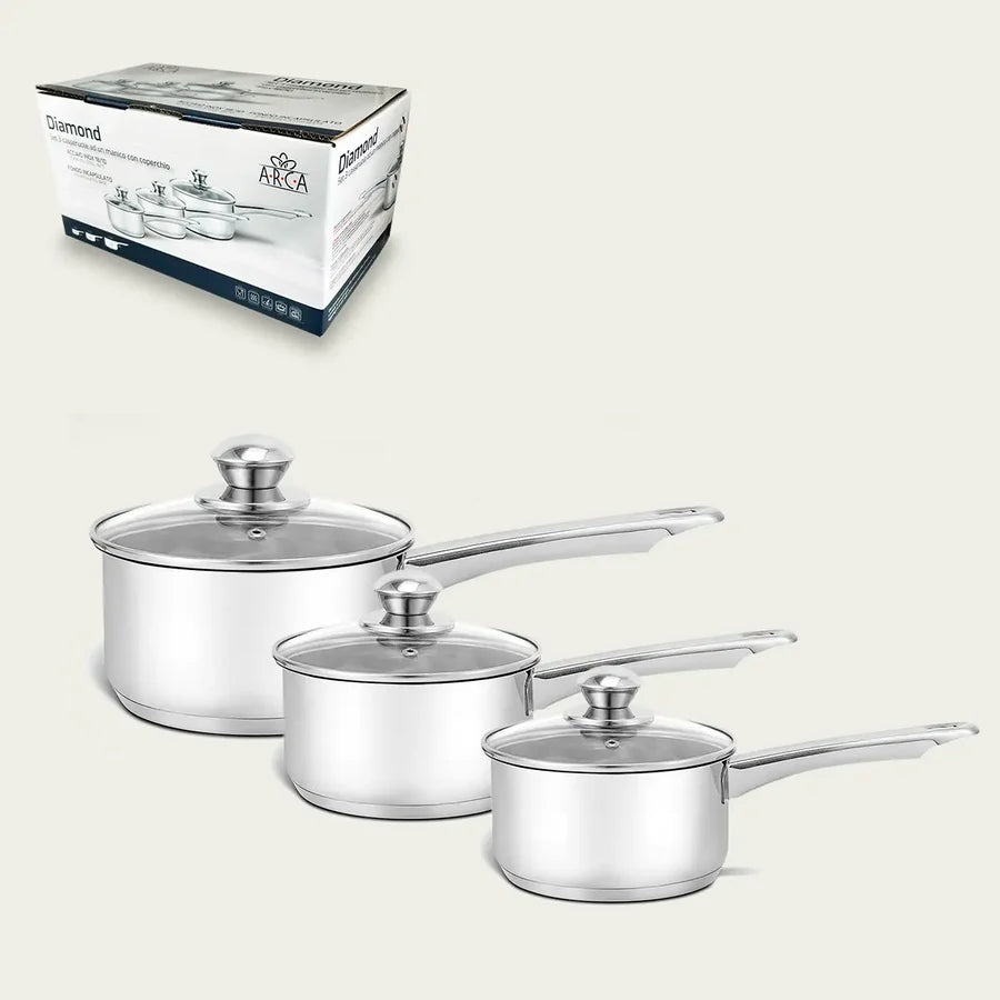 Set 3 Pentole Diamond 12/14/16 un manico in acciaio inox - Arca
