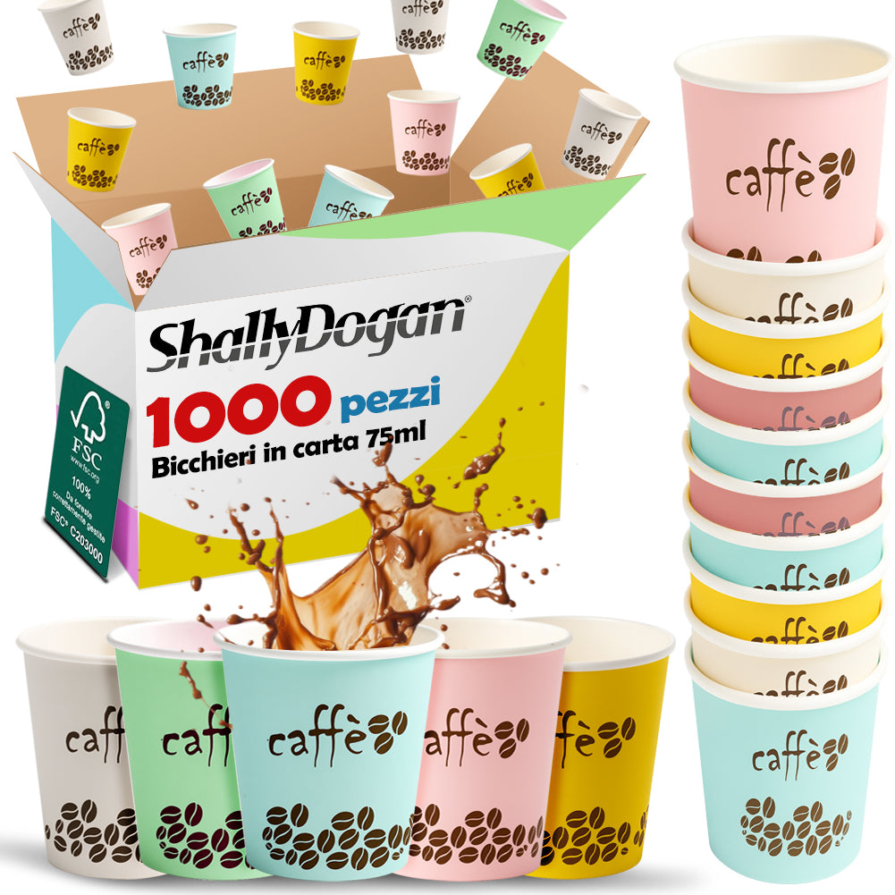 1000 bicchieri di carta caffè 75ml