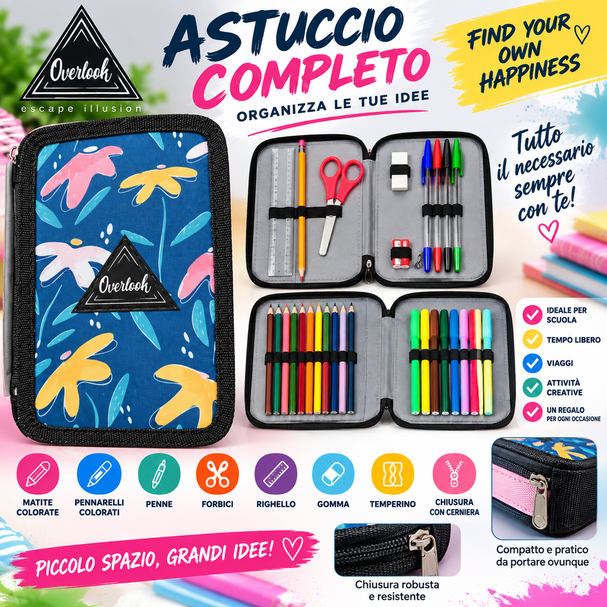 Astuccio Completo Floreale – Multiscomparto