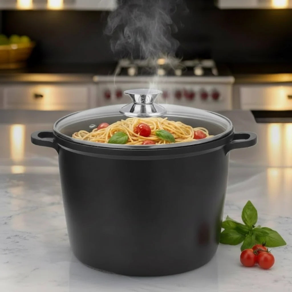 Pentola Antiaderente Effetto Pietra con Coperchio in Vetro 28 cm – Compatibile con Induzione e Gas, Manici Removibili 7