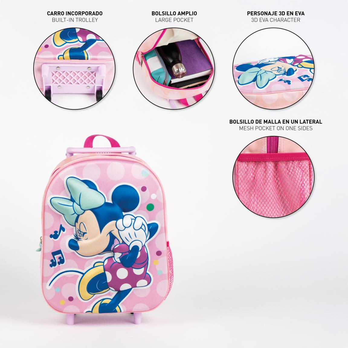 Zaino Trolley Minnie 3D  Zainetto Scuola e Tempo Libero con Carrello Integrato 3