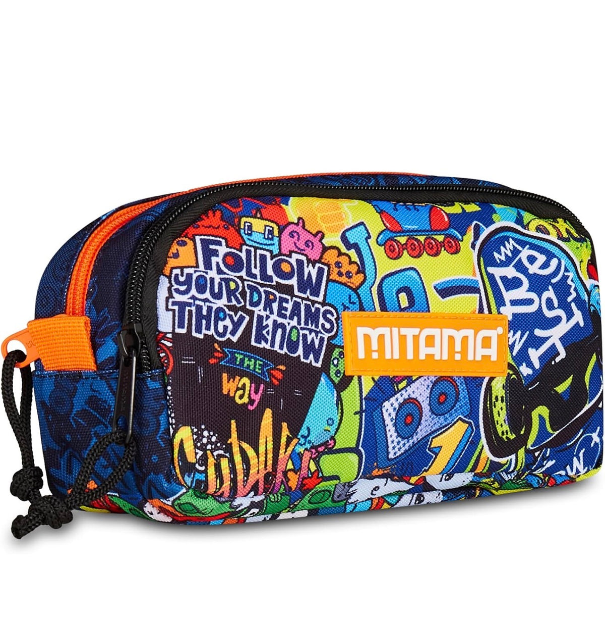 MITAMA Portapenne scuola 2 zip, Multicolore, SKATE DREAM, da Riempire Con Penne, Matite e Colori, Accessori Zaino, Scuola, Bambino