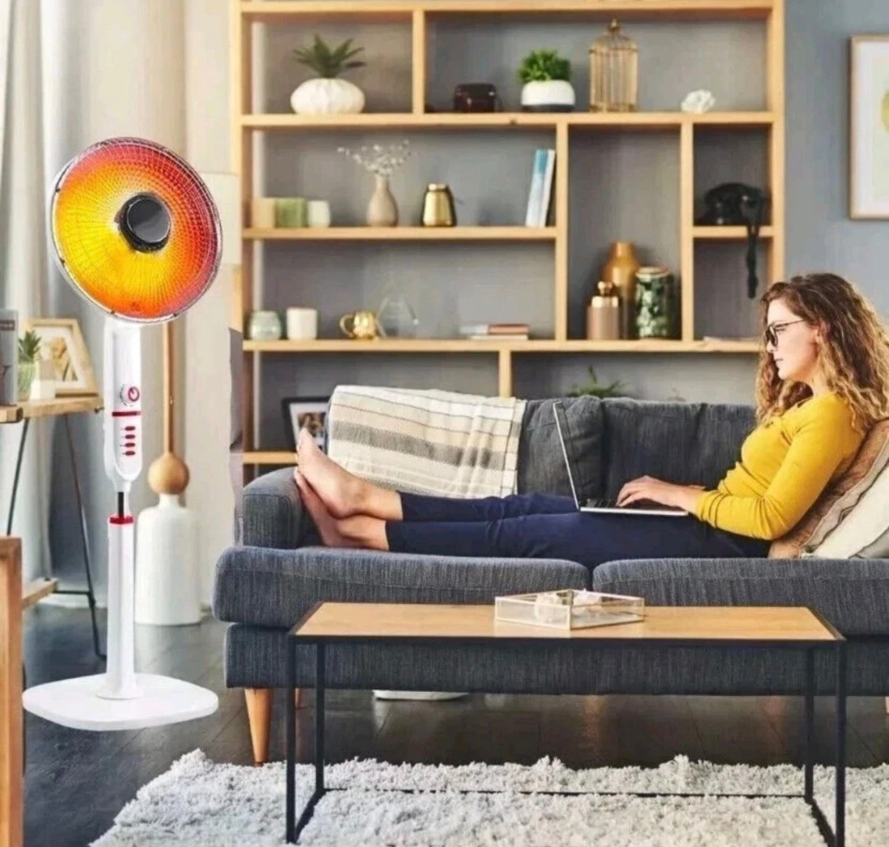 Stufa a Carbonio a piantana girevole   1000W  oscillante  2 livelli riscaldatore