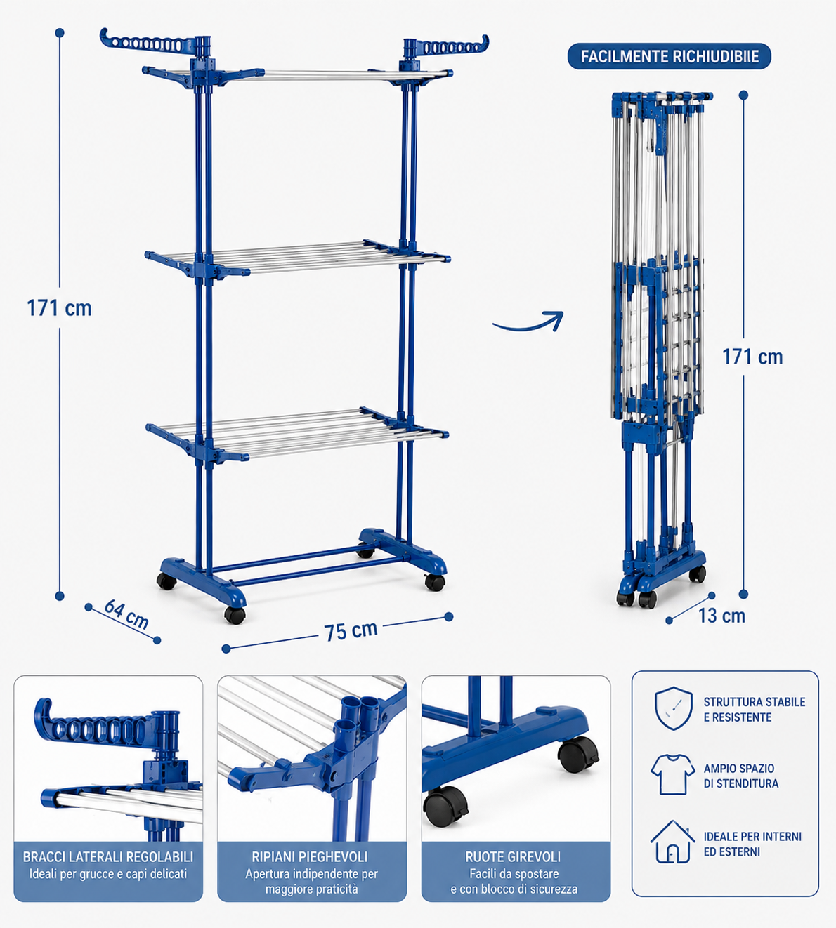 STENDIBIANCHERIA VERTICALE A TORRE – GRANDE CAPACITÀ E DESIGN SALVASPAZIO 5