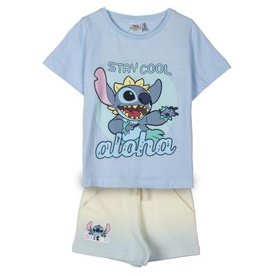 Pigiama Bambina Disney Stitch Manica Corta con Pantaloncino – Completo Estivo in Cotone Single Jersey 1