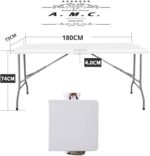 A.M.C. Tavolo Pieghevole Rettangolare a Valigetta in HDPE Pieghevole Giardino Fiera Mercato PIC NIC Campeggio in Dura Resina 180X75X74 Tavolo richiudibile Salvaspazio