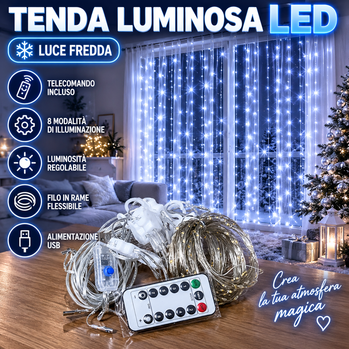 3 Pezzi di Tenda Luminosa LED 3×3 metri – Luce Calda / Luce Fredda 3