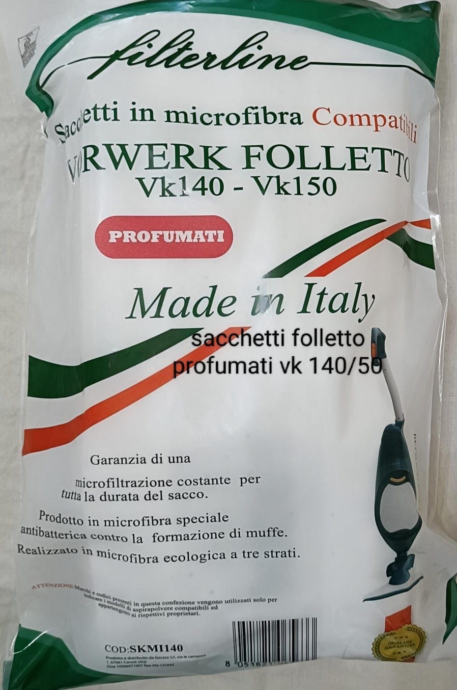 Sacchetti folletto profumati vk 135 136/vk140 150/ vk 200 220  pacco da 6pz compatibili