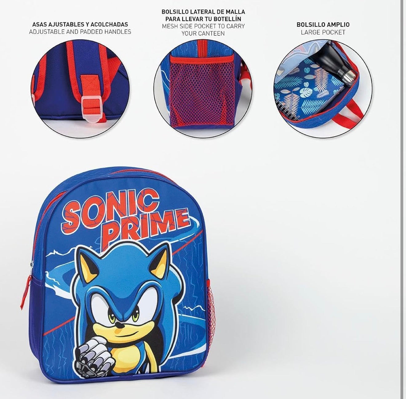 Zainetto Asilo Sonic Prime – Leggero con Tasca Laterale Porta Borraccia 29x25x10 cm 5