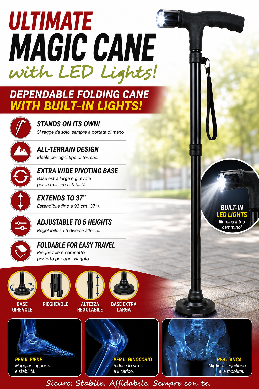 🌟 Bastone Pieghevole con Luce LED Integrata – Sicurezza e Stabilità in Ogni Passo 1