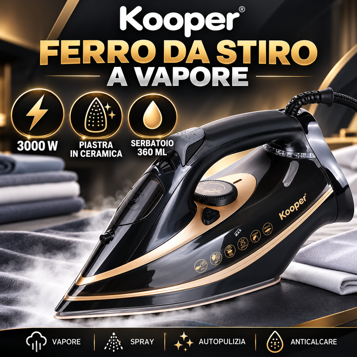 Ferro da stiro a vapore, piastra in nanoceramica 3000 W, Kopper 1