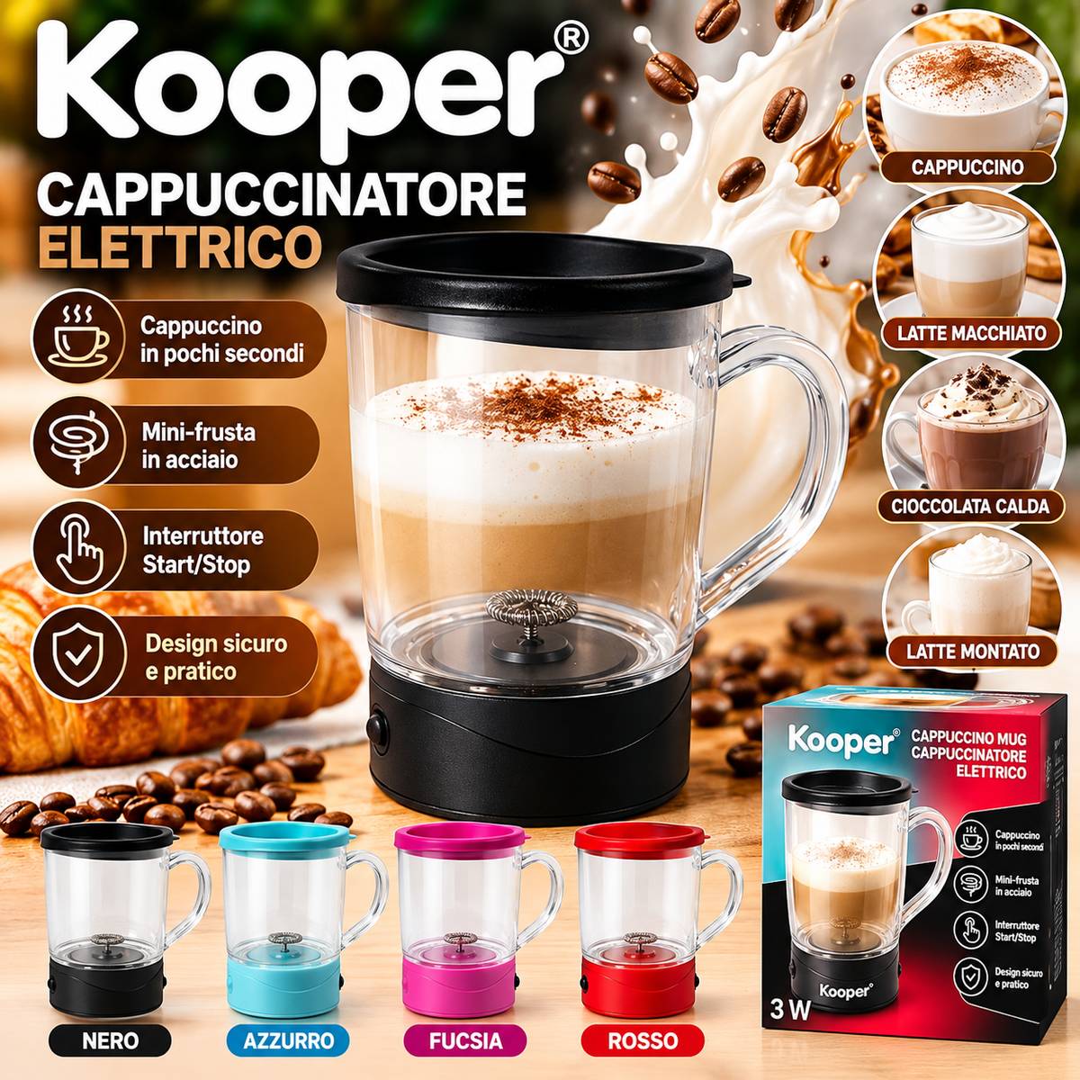 Cappuccinatore Montalatte Elettrico Portatile Senza Fili Mini Frusta RapidaChef 1