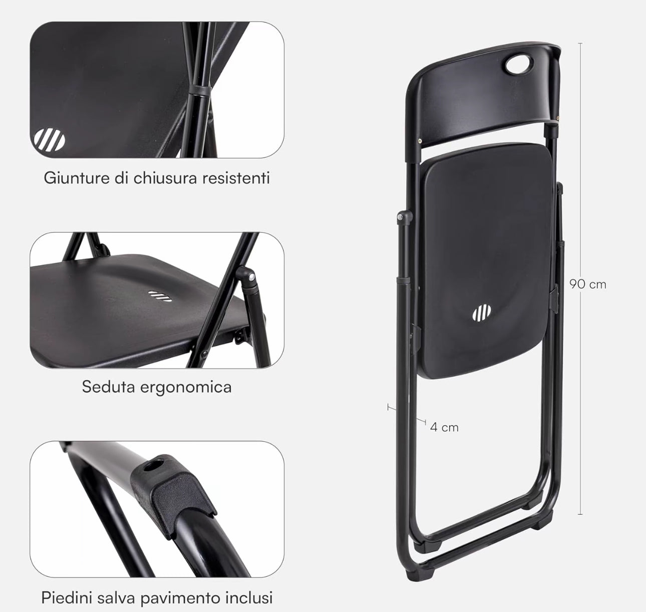 Set di 6 Sedie Pieghevoli Salvaspazio con Struttura robusta in Acciaio E PVC