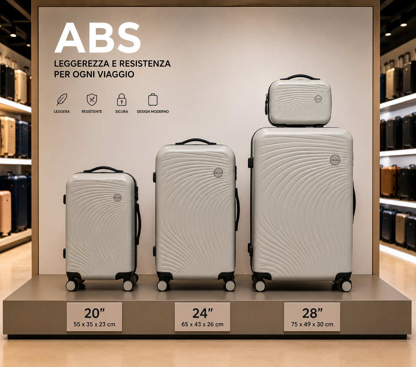 Set Completo Valigie Viaggio 4 Pezzi ABS Rigido con Beauty Case e Trolley Cabina 4