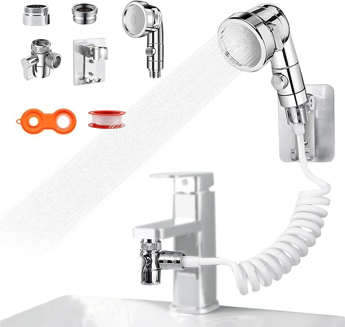 Doccetta per Lavandino Bagno, Soffione Doccia Universale Lavabo Con 3 Metri Tubo 1