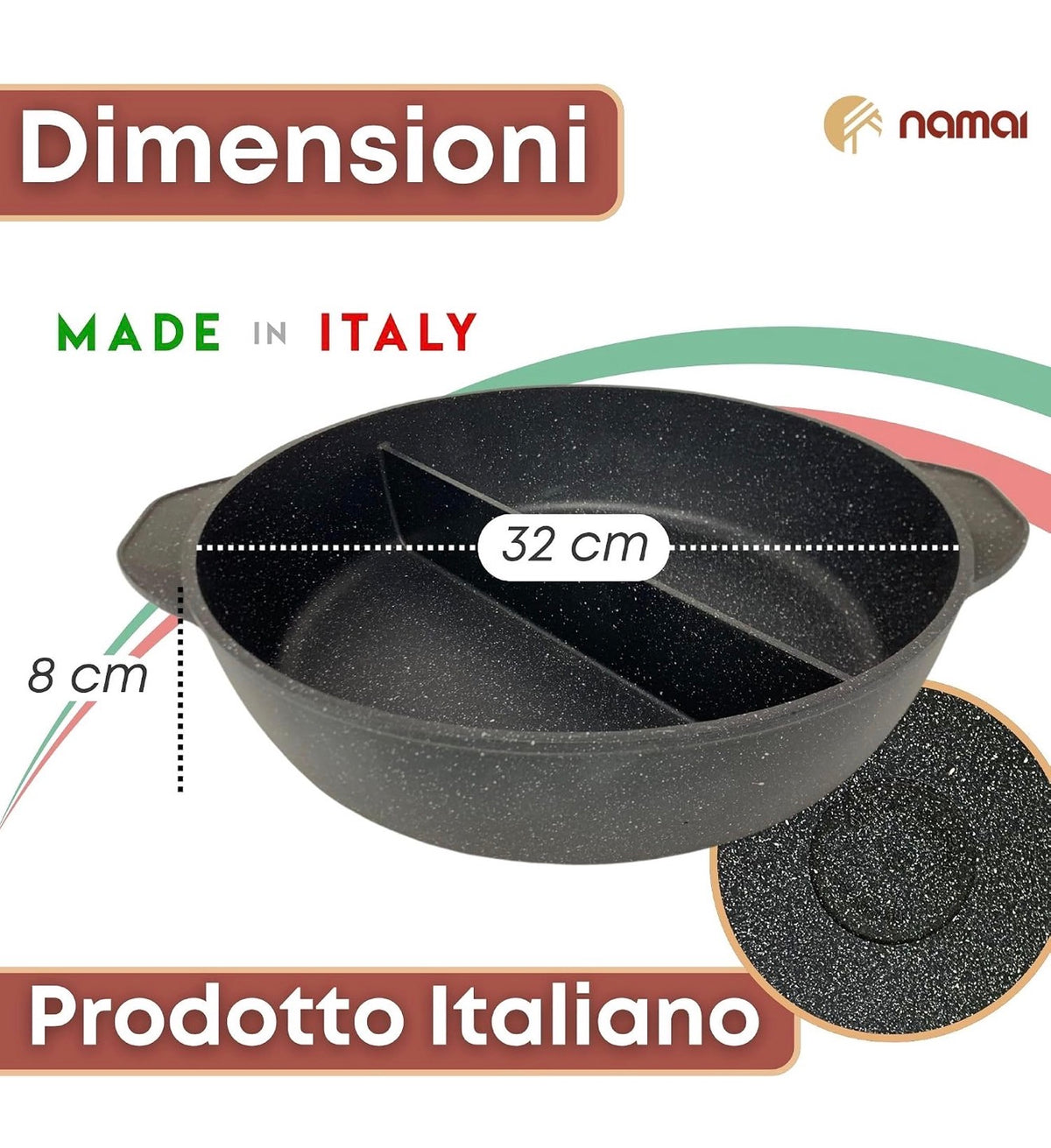 Pentola Divisa In Due Scomparti, 32 CM x 8 CM, Alluminio Pressofuso, Antiaderente, Lavabile In Lavastoviglie, No Induzione, Pentola Doppia Cottura