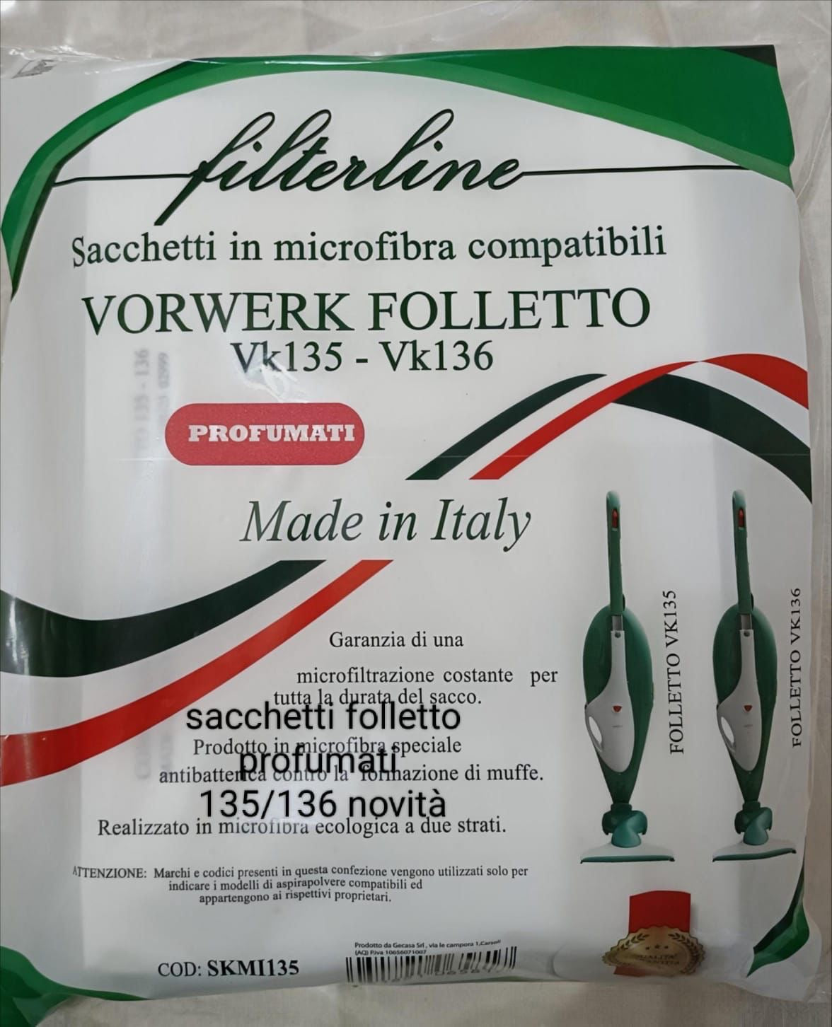 Sacchetti folletto profumati vk 135 136/vk140 150/ vk 200 220  pacco da 6pz compatibili