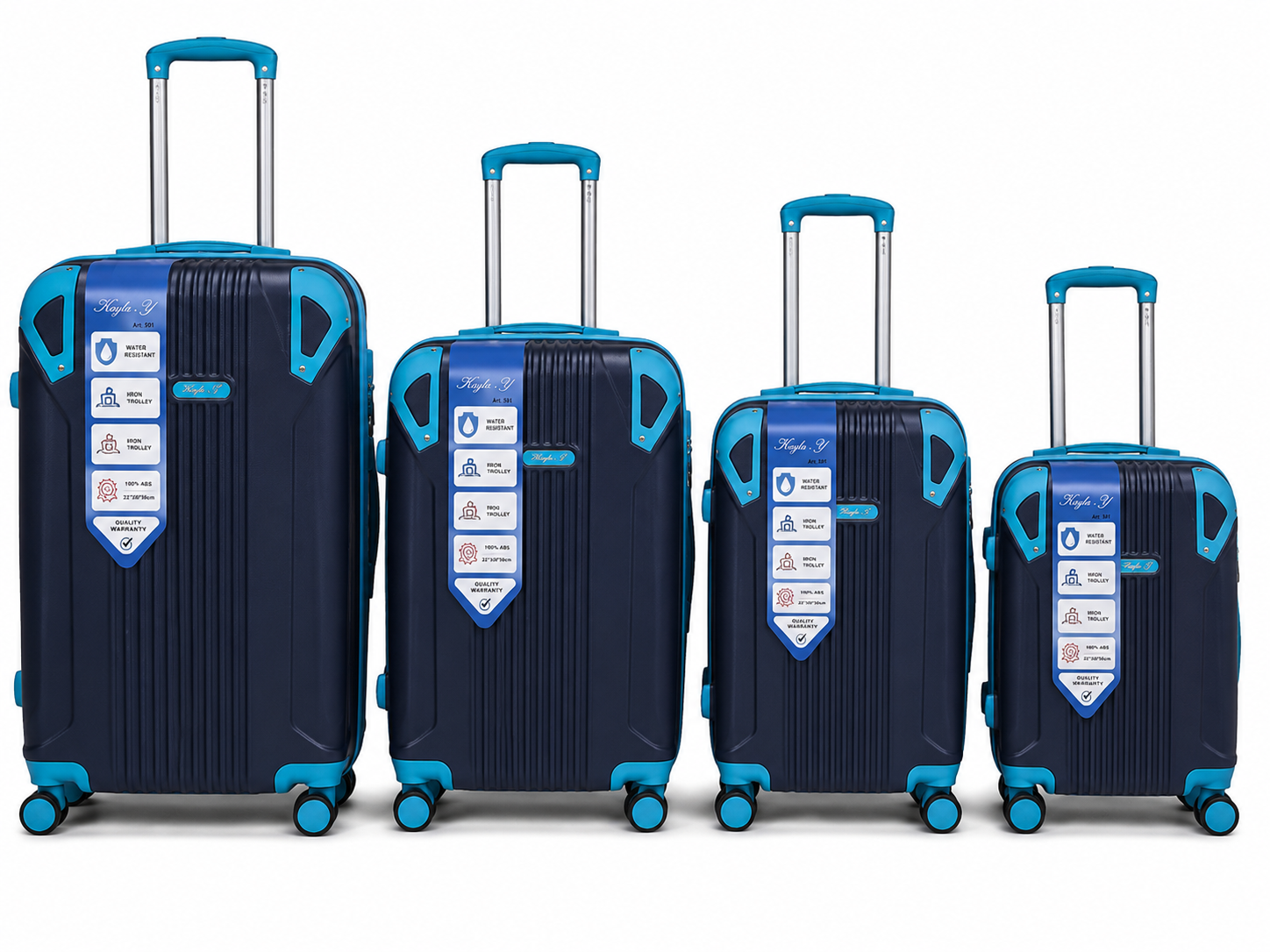 Set 4 Valigie Rigide ABS – Trolley 4 Pezzi con Ruote Girevoli 360°, Manico Telescopico, Ruote Removibili su Valigia Grande e Piccola, Valigie Impilabili 9