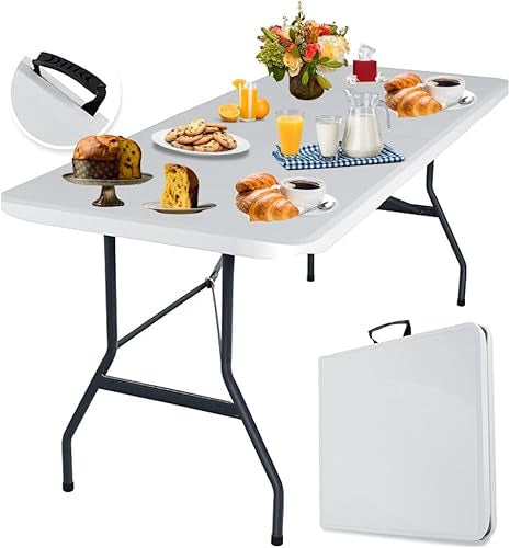 A.M.C. Tavolo Pieghevole Rettangolare a Valigetta in HDPE Pieghevole Giardino Fiera Mercato PIC NIC Campeggio in Dura Resina 180X75X74 Tavolo richiudibile Salvaspazio