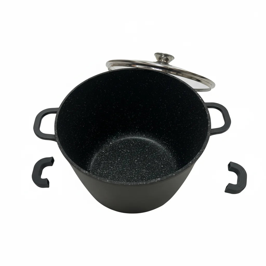 Pentola Antiaderente Effetto Pietra con Coperchio in Vetro 28 cm – Compatibile con Induzione e Gas, Manici Removibili 5