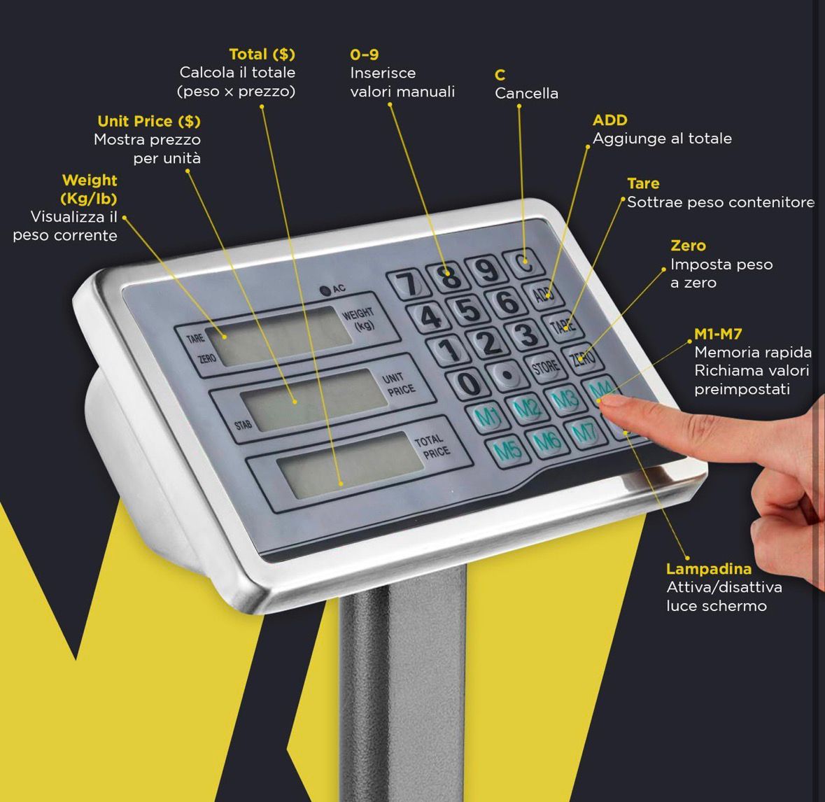 AMC Bilancia Digitale Elettronica Professionale 300 Kg Con Display bilancia industriale ricaricabile per utilizzarla in Negozio, Casa, Azienda o Attività ambulante 3