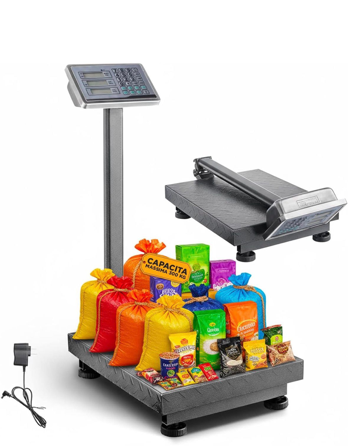 AMC Bilancia Digitale Elettronica Professionale 300 Kg Con Display bilancia industriale ricaricabile per utilizzarla in Negozio, Casa, Azienda o Attività ambulante