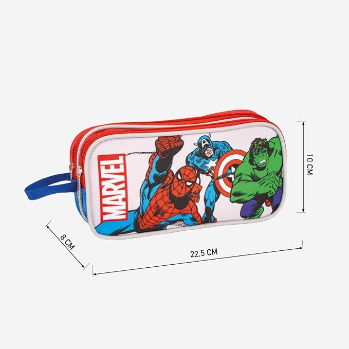 Astuccio Scuola per Bambini degli Avengers - Multicolore - 22x8x10 cm - Astuccio 2 Scomparti - Fabbricato in Poliestere - Stampa dei Vendicatori - Prodotto Originale Elaborato in Spagna