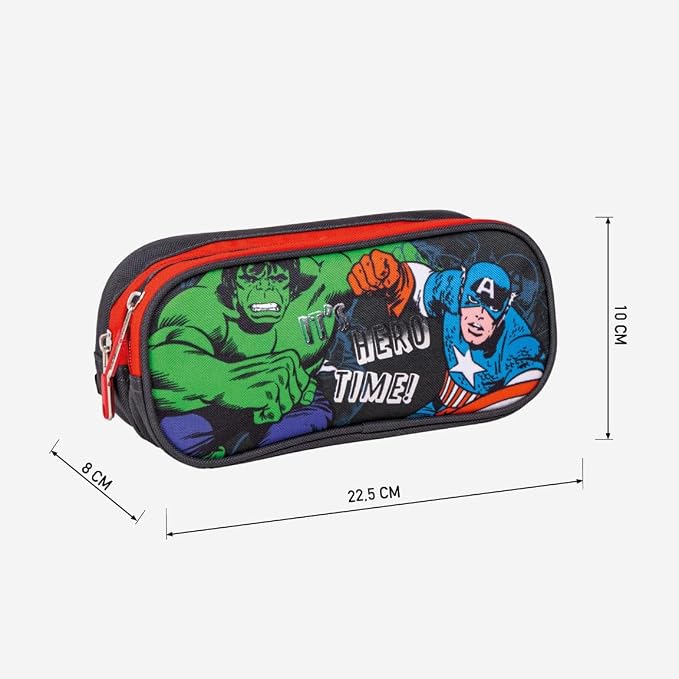 Astuccio Scuola degli Avengers - Multicolor - 22,5x8x10 cm - Astuccio 2 Scomparti - 100% Poliestere - con Cerniera - Stampa di Hulk, Spiderman e Capitan America -Prodotto Originale Elaborato in Spagna 1