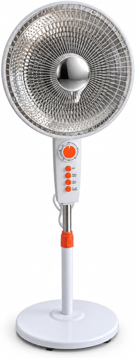 Stufa al Carbonio a Piantana 900w a Basso Consumo, Riscaldamento a Incandescenza, 2 Intensità di Calore, Oscillazione Orizzontale, Altezza Regolabile 100–126 cm, Timer 1 Ora 2